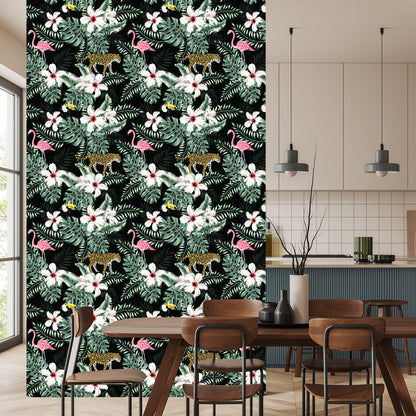 Wallpaper Exotic Leaves, Flowers And Animals