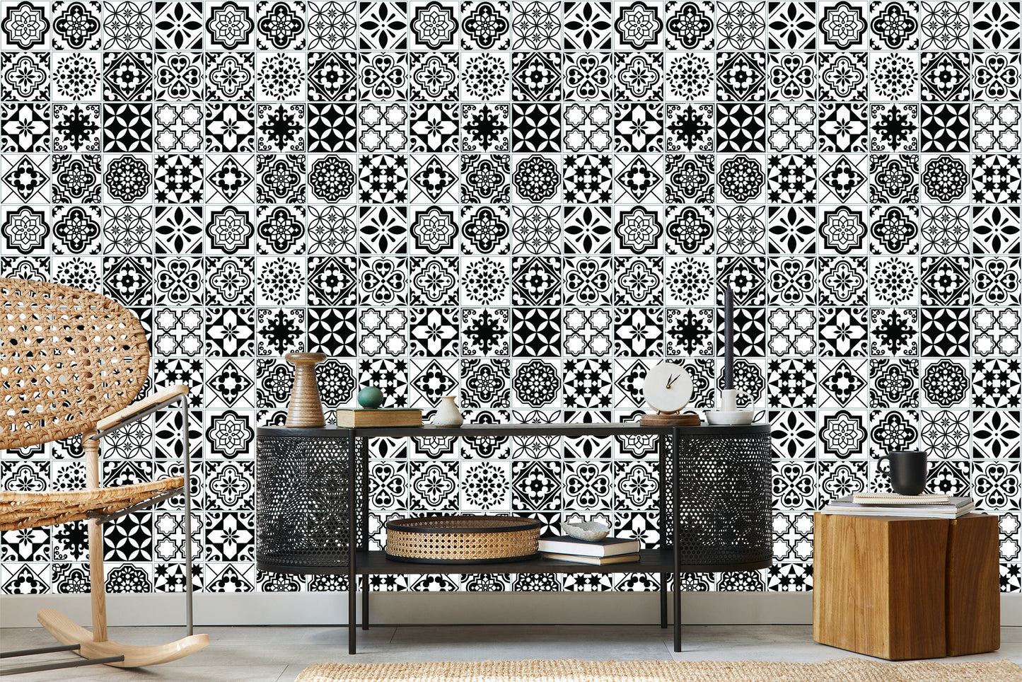 Wallpaper Black And White Mediterranean Mosaic