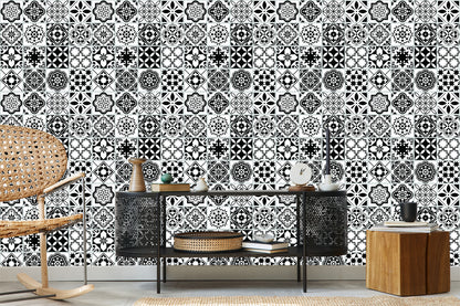 Wallpaper Black And White Mediterranean Mosaic