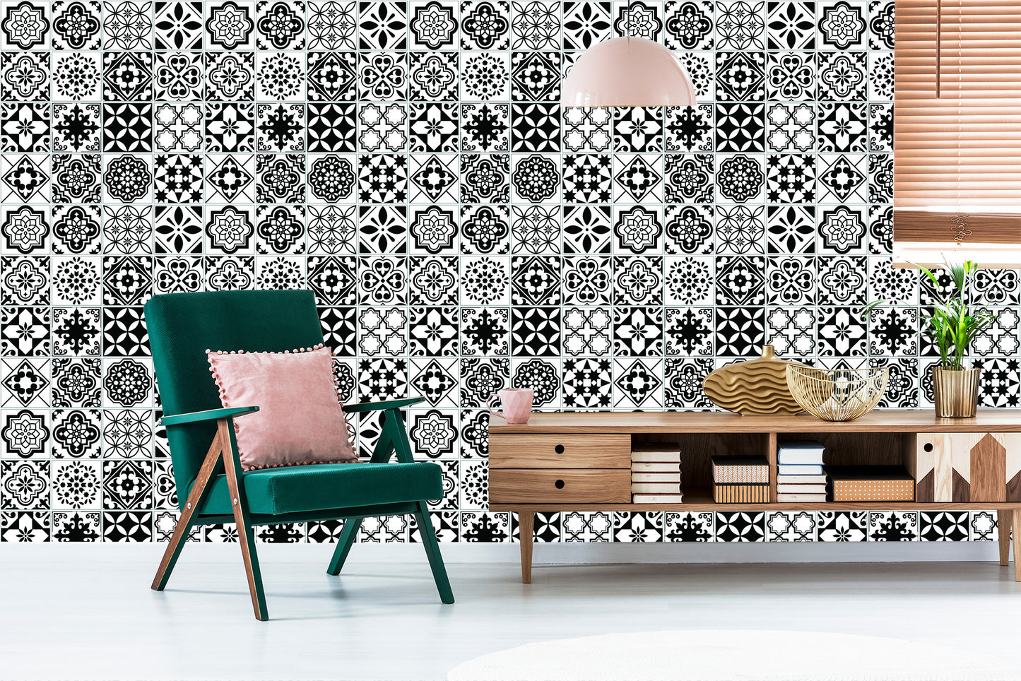 Wallpaper Black And White Mediterranean Mosaic