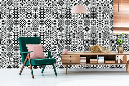 Wallpaper Black And White Mediterranean Mosaic