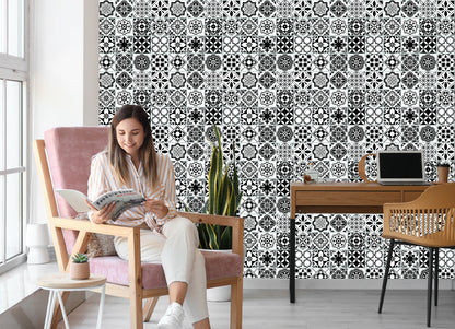 Wallpaper Black And White Mediterranean Mosaic