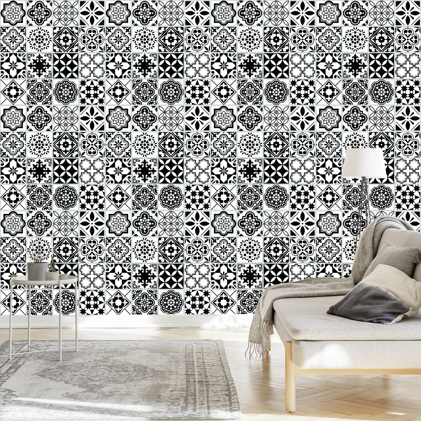 Wallpaper Black And White Mediterranean Mosaic