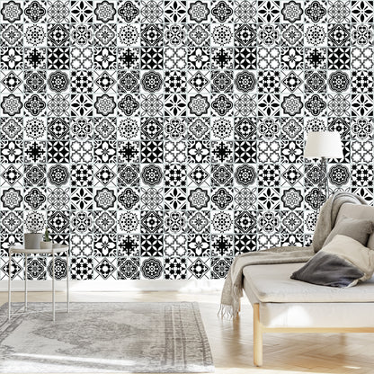 Wallpaper Black And White Mediterranean Mosaic