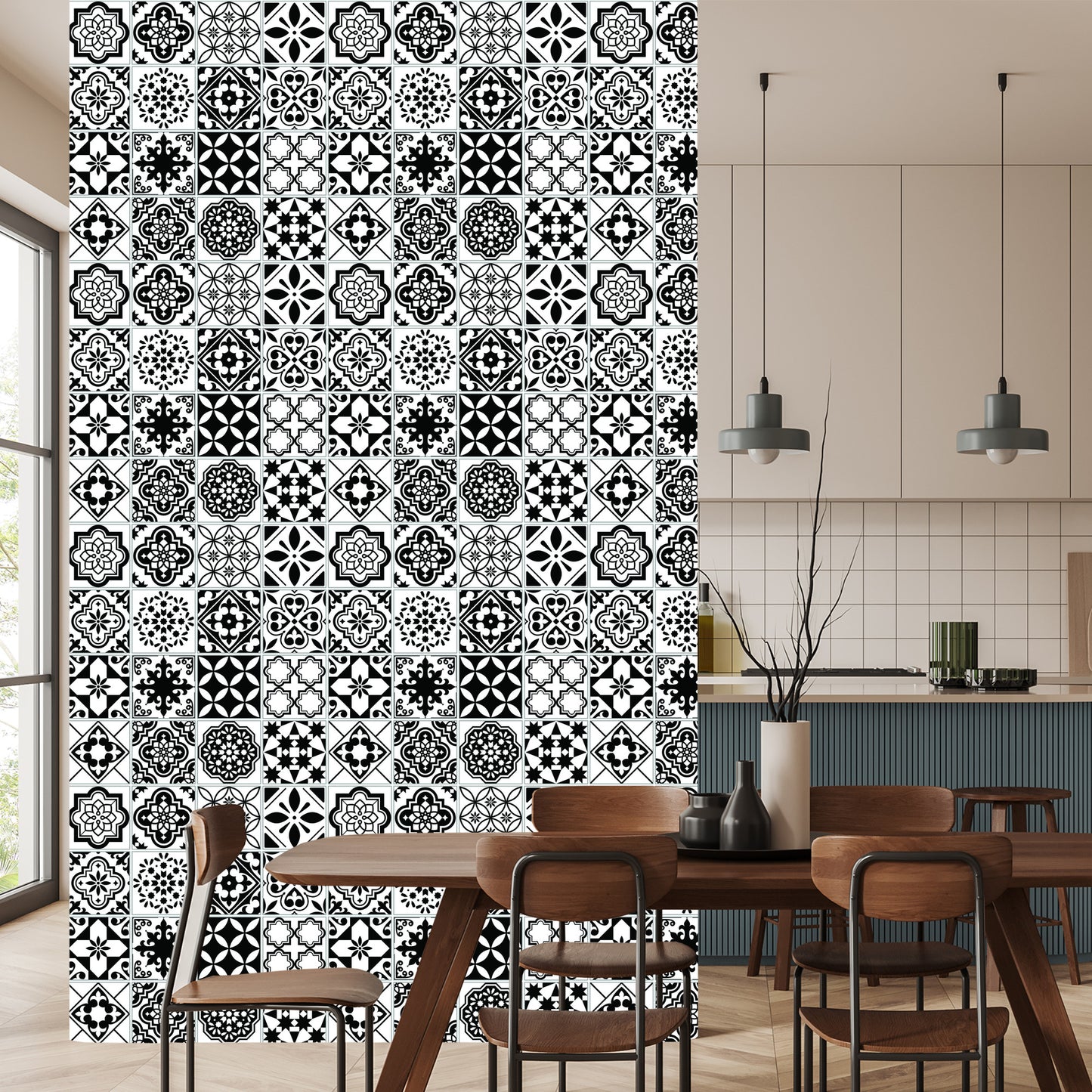 Wallpaper Black And White Mediterranean Mosaic