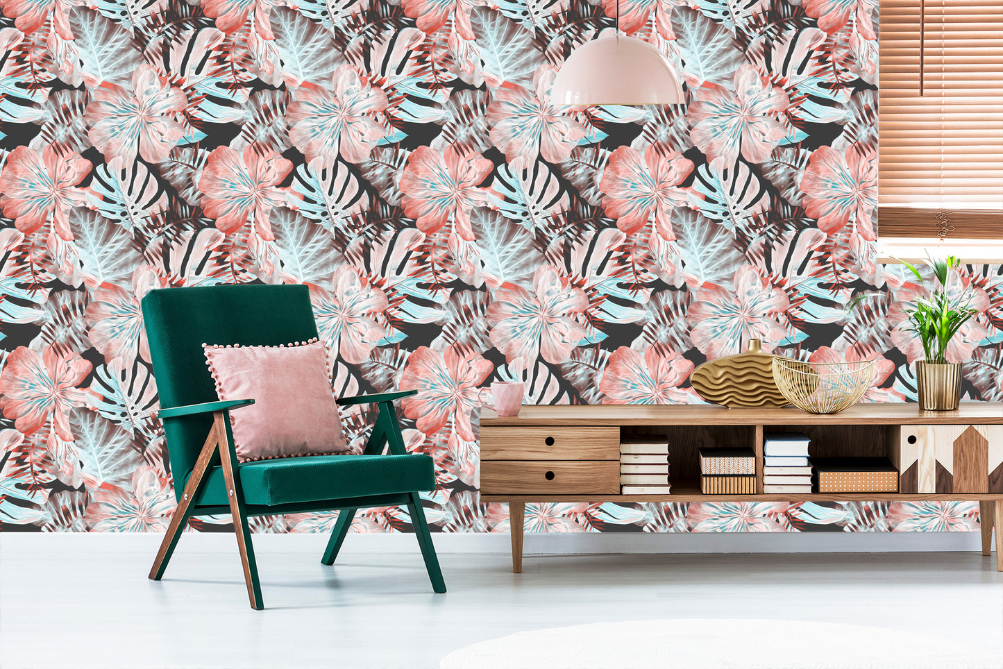 Wallpaper Exotic Leaves And Flowers