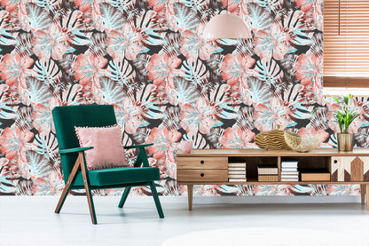 Wallpaper Exotic Leaves And Flowers