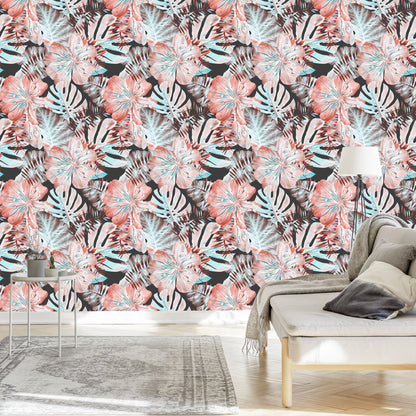 Wallpaper Exotic Leaves And Flowers