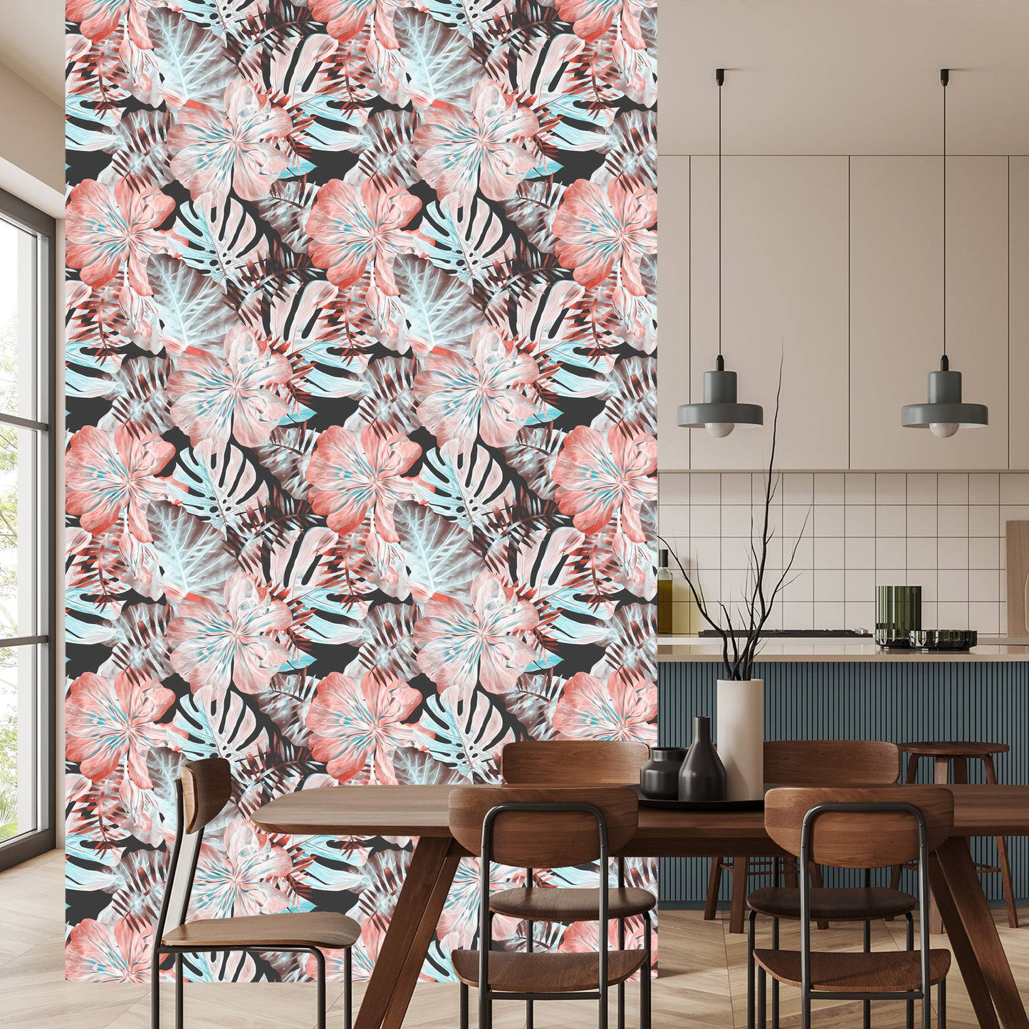 Wallpaper Exotic Leaves And Flowers