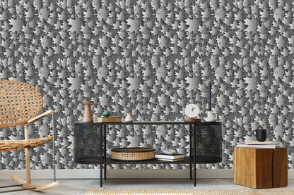 Wallpaper Leaves In Shades Of Gray 3D Effect