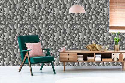 Wallpaper Leaves In Shades Of Gray 3D Effect