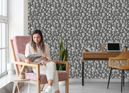Wallpaper Leaves In Shades Of Gray 3D Effect