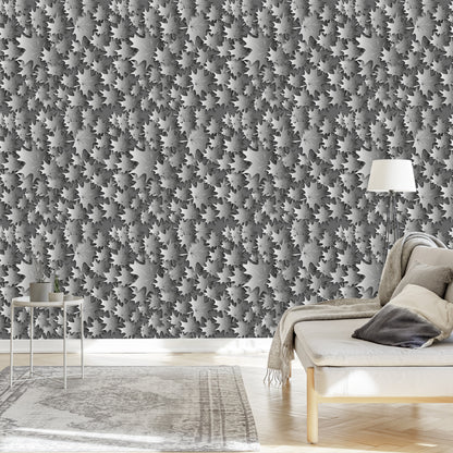 Wallpaper Leaves In Shades Of Gray 3D Effect