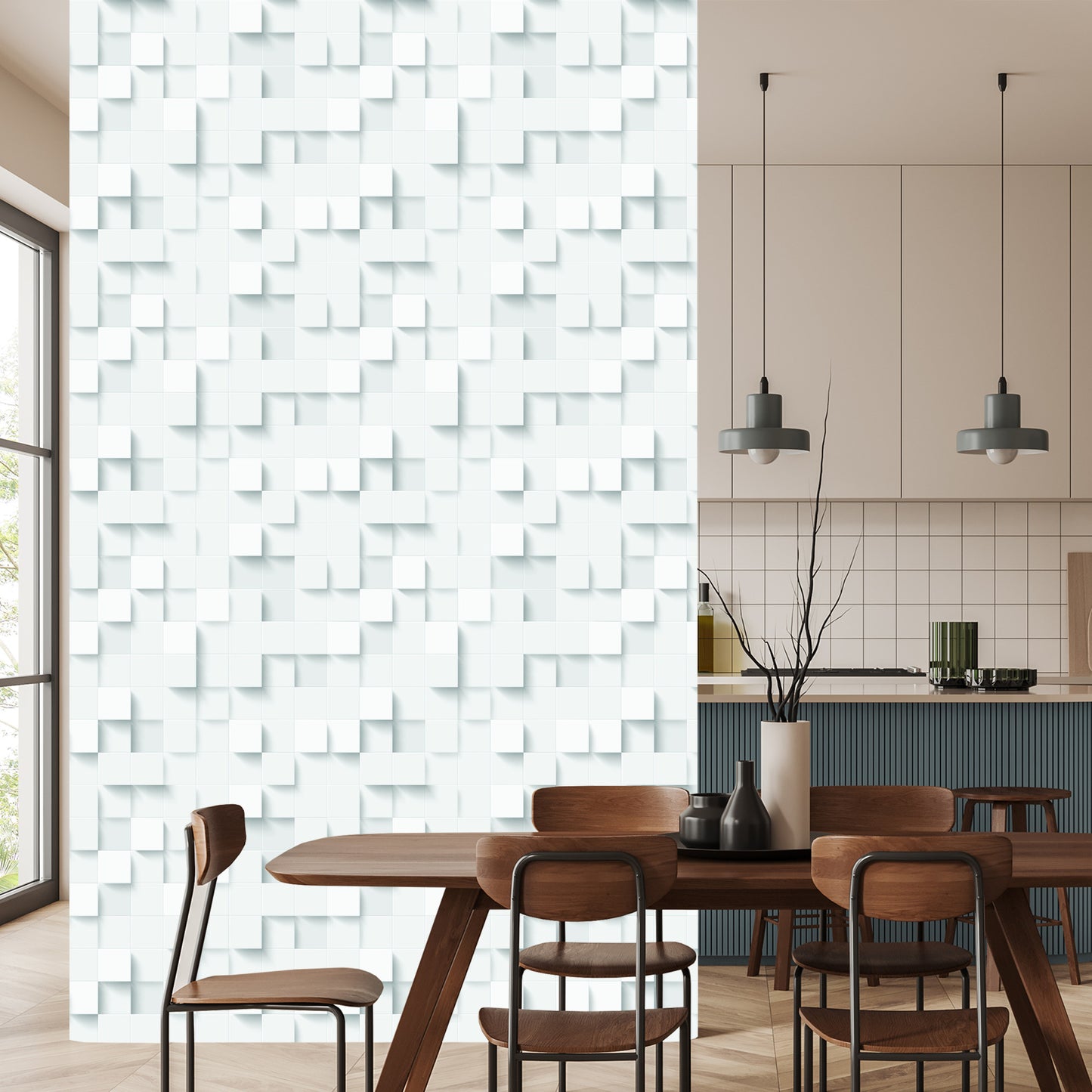 Wallpaper White Modern Mosaic - Effect 3D