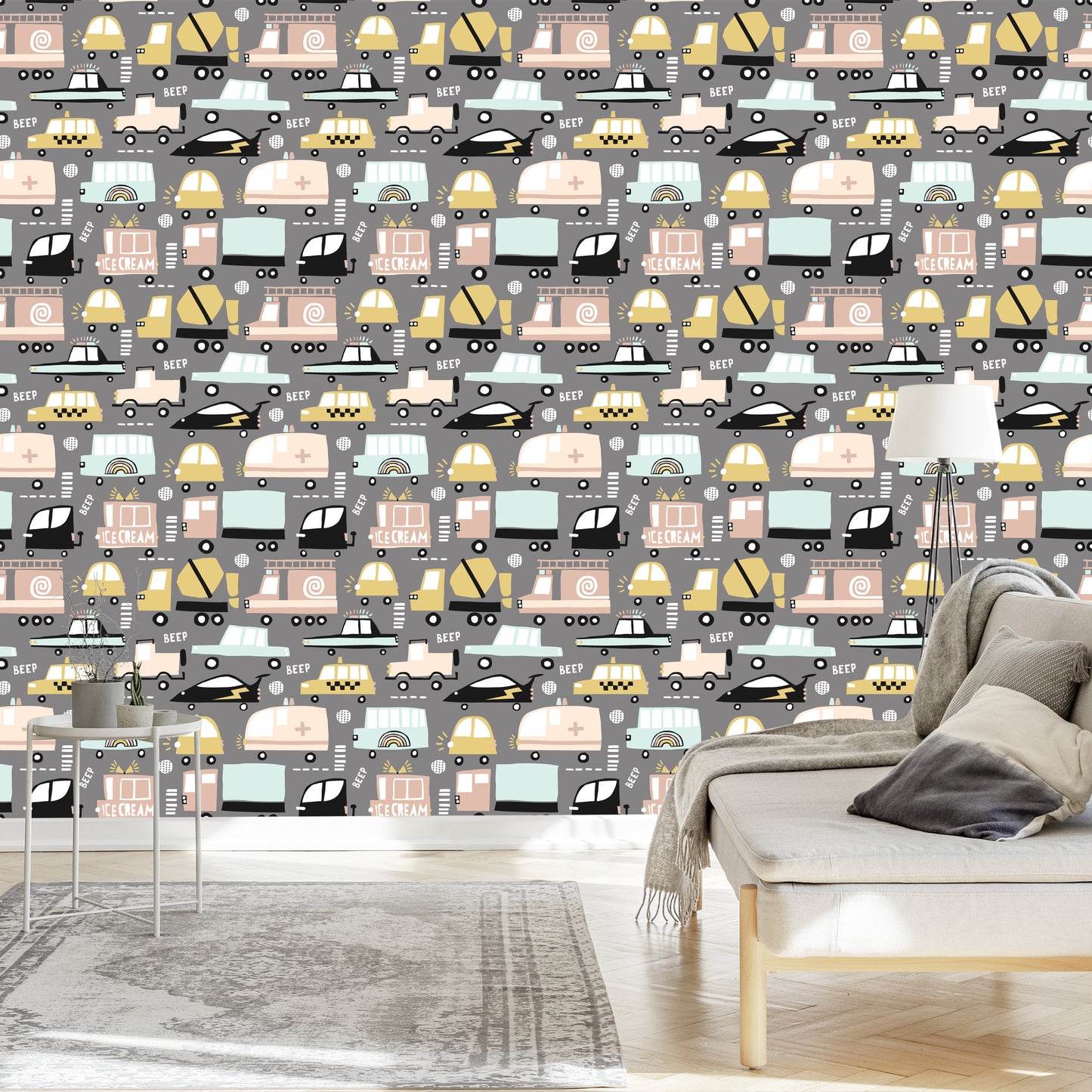 Wallpaper Colorful Cars In Scandinavian Style