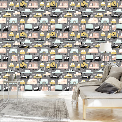Wallpaper Colorful Cars In Scandinavian Style