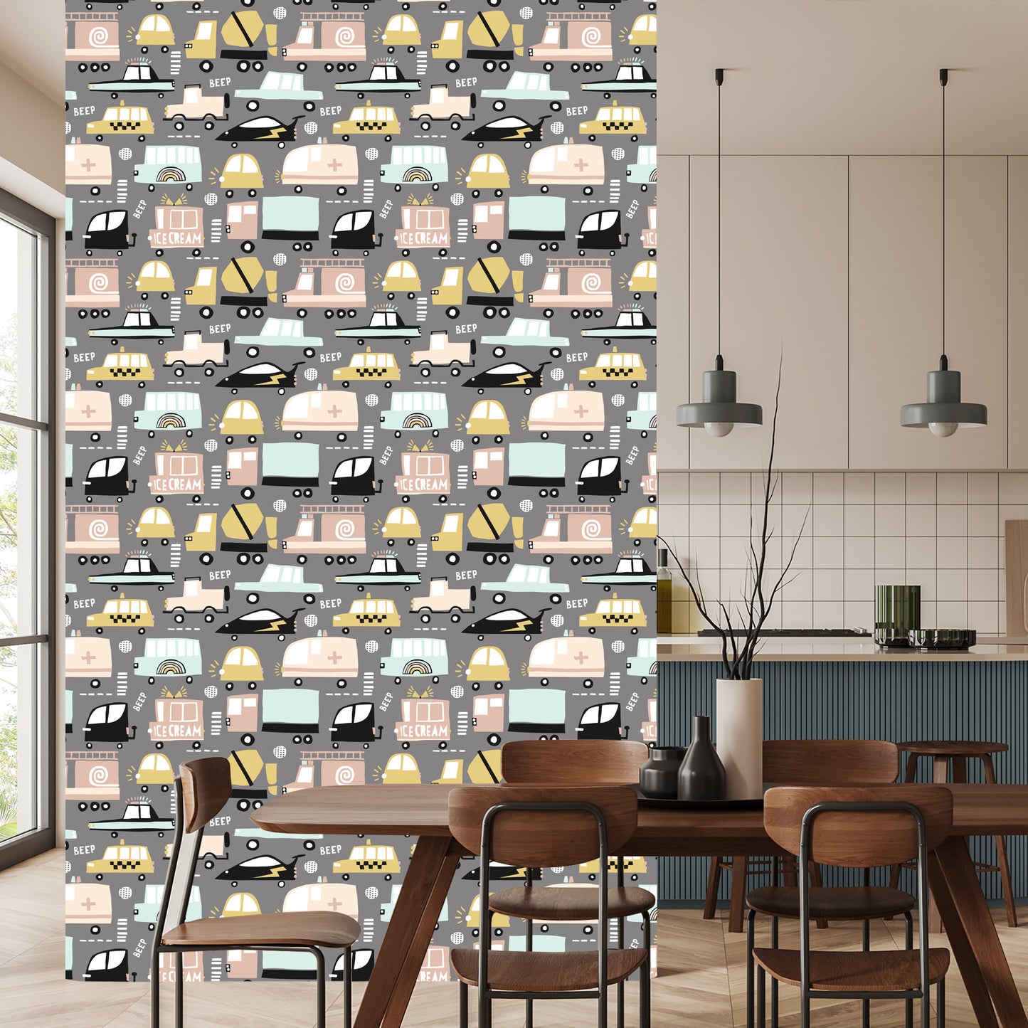 Wallpaper Colorful Cars In Scandinavian Style