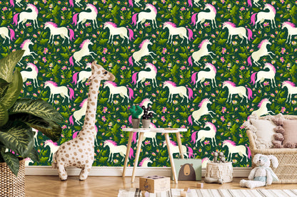 Wallpaper Unicorns Among Plants