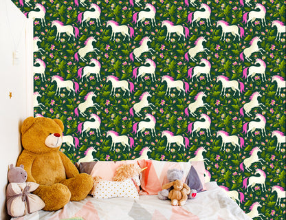Wallpaper Unicorns Among Plants