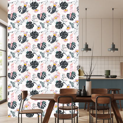 Wallpaper Parrots Tropical Leaves And Flowers