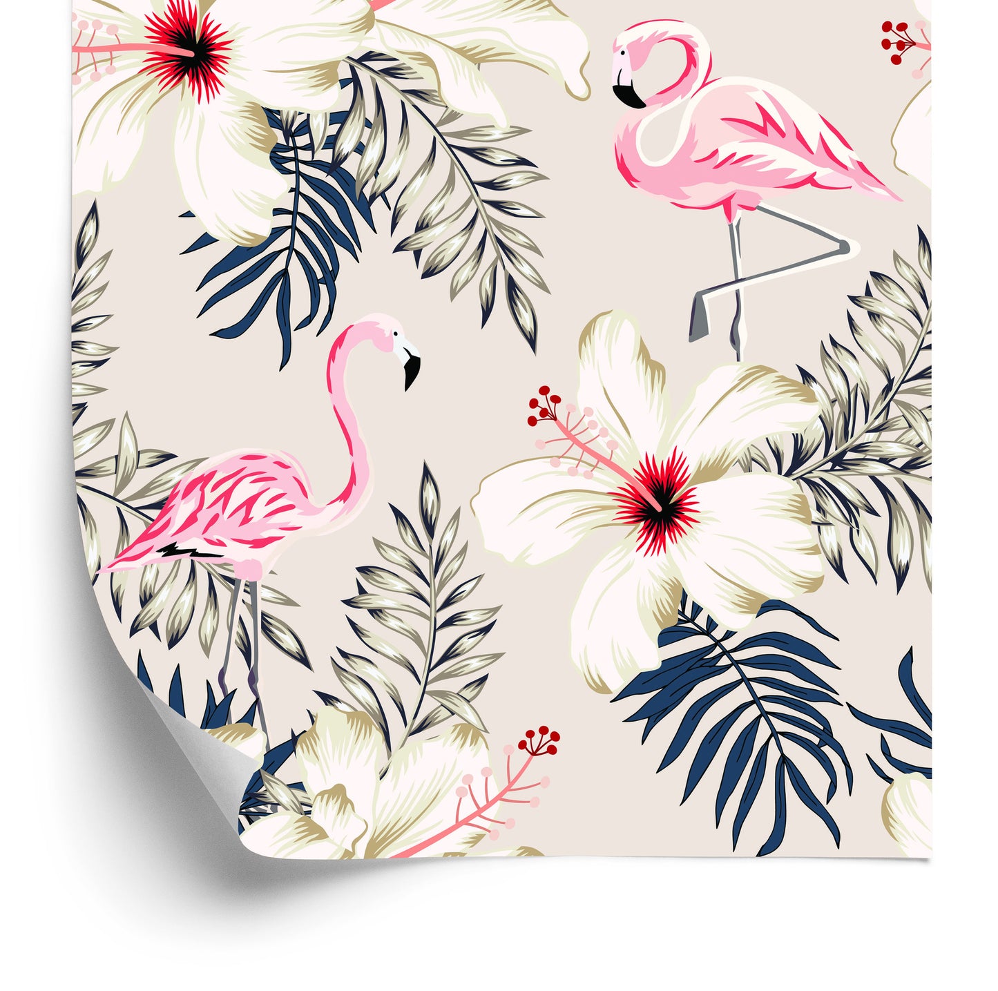 Wallpaper Flamingos, Leaves And Flowers