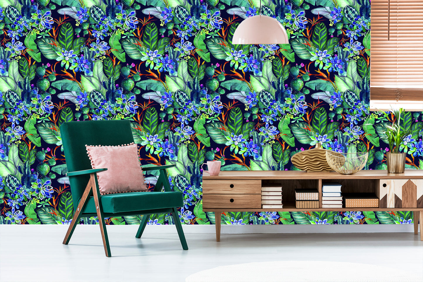 Wallpaper Succulents And Tropical Leaves