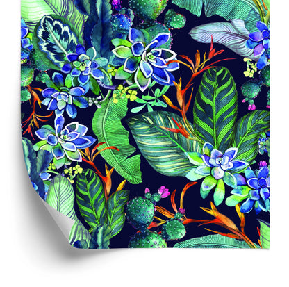 Wallpaper Succulents And Tropical Leaves
