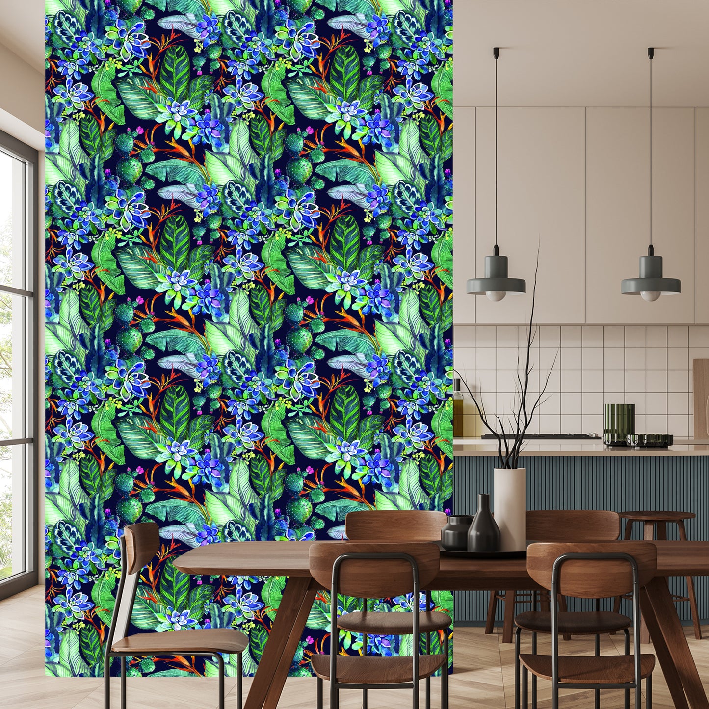 Wallpaper Succulents And Tropical Leaves
