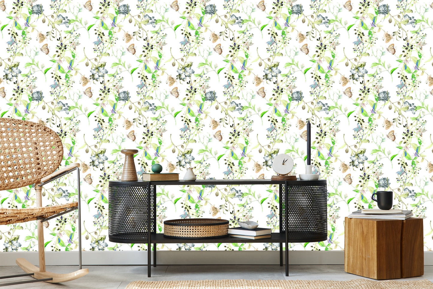 Wallpaper Flowers Leaves Watercolor Retro