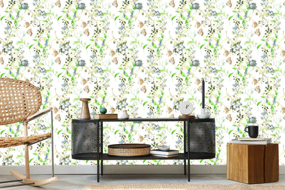 Wallpaper Flowers Leaves Watercolor Retro