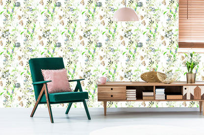 Wallpaper Flowers Leaves Watercolor Retro