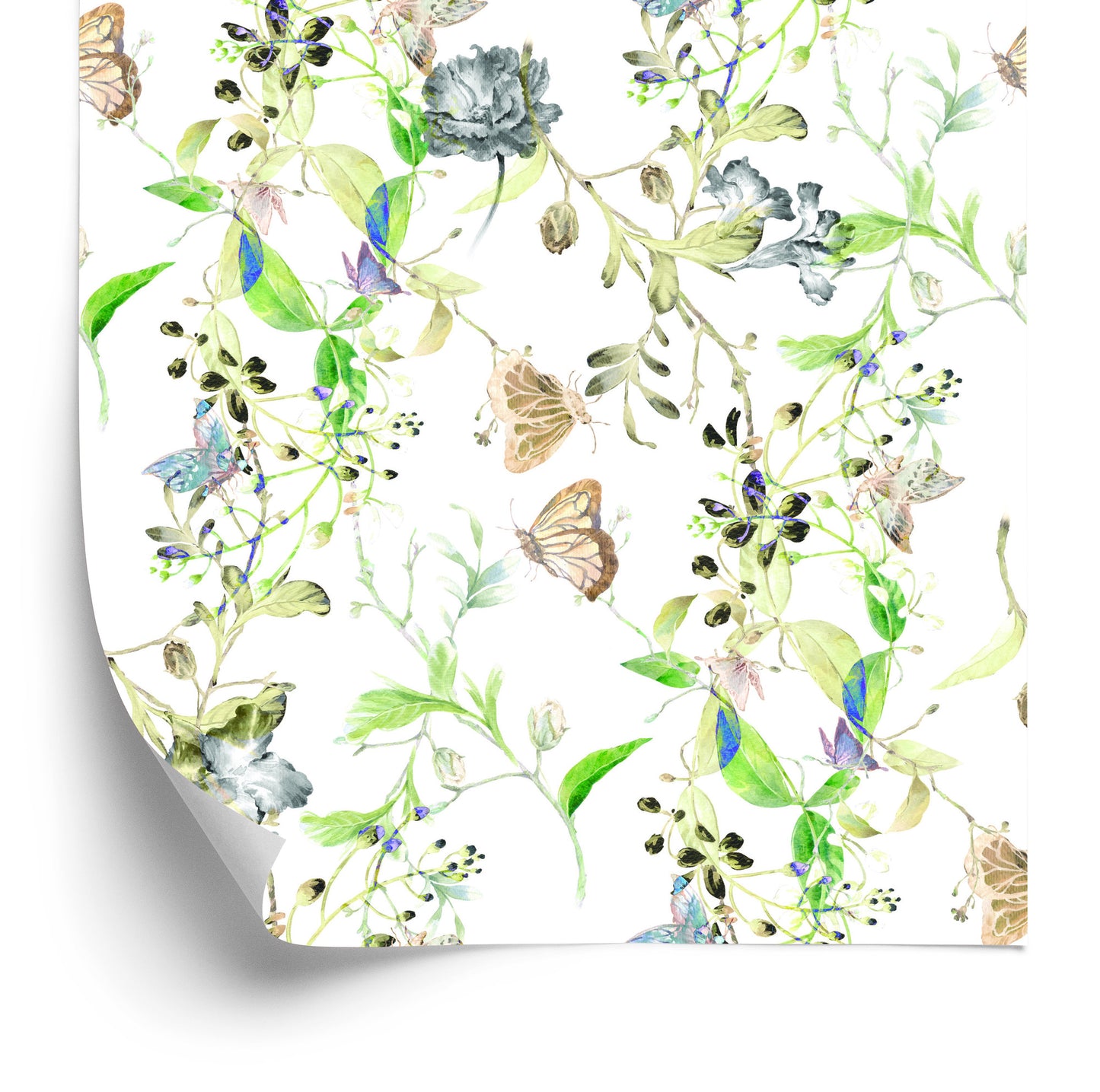Wallpaper Flowers Leaves Watercolor Retro
