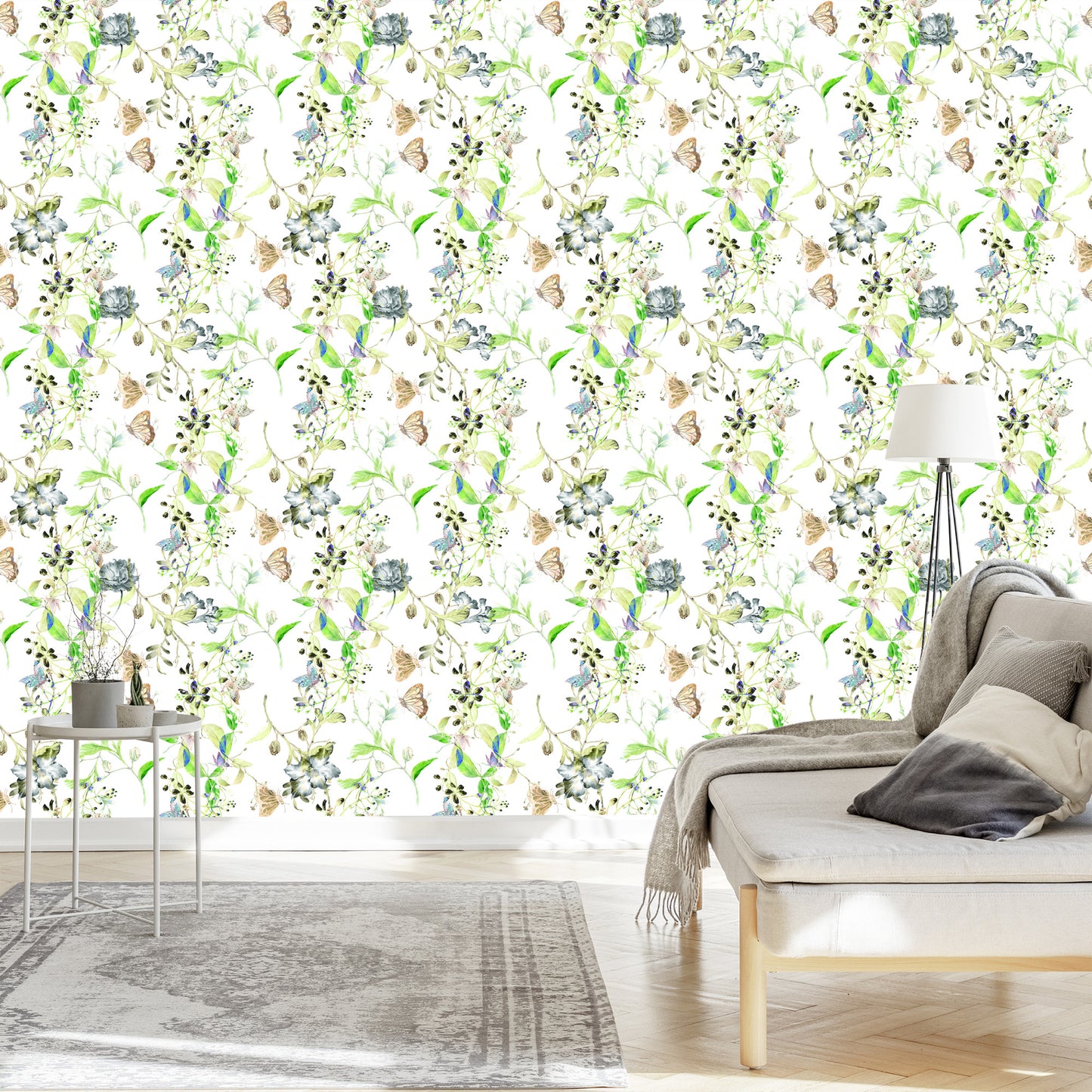 Wallpaper Flowers Leaves Watercolor Retro