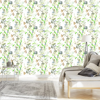 Wallpaper Flowers Leaves Watercolor Retro