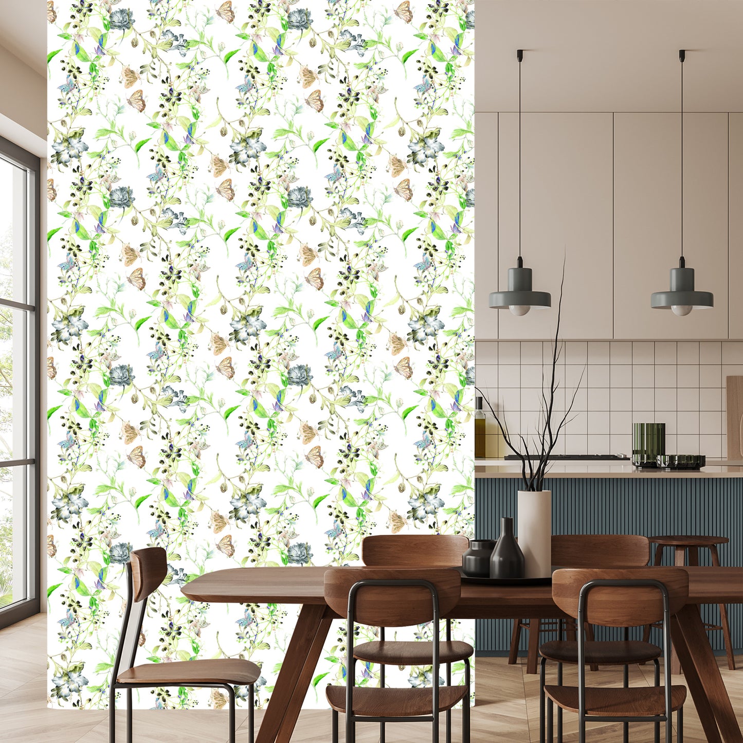Wallpaper Flowers Leaves Watercolor Retro