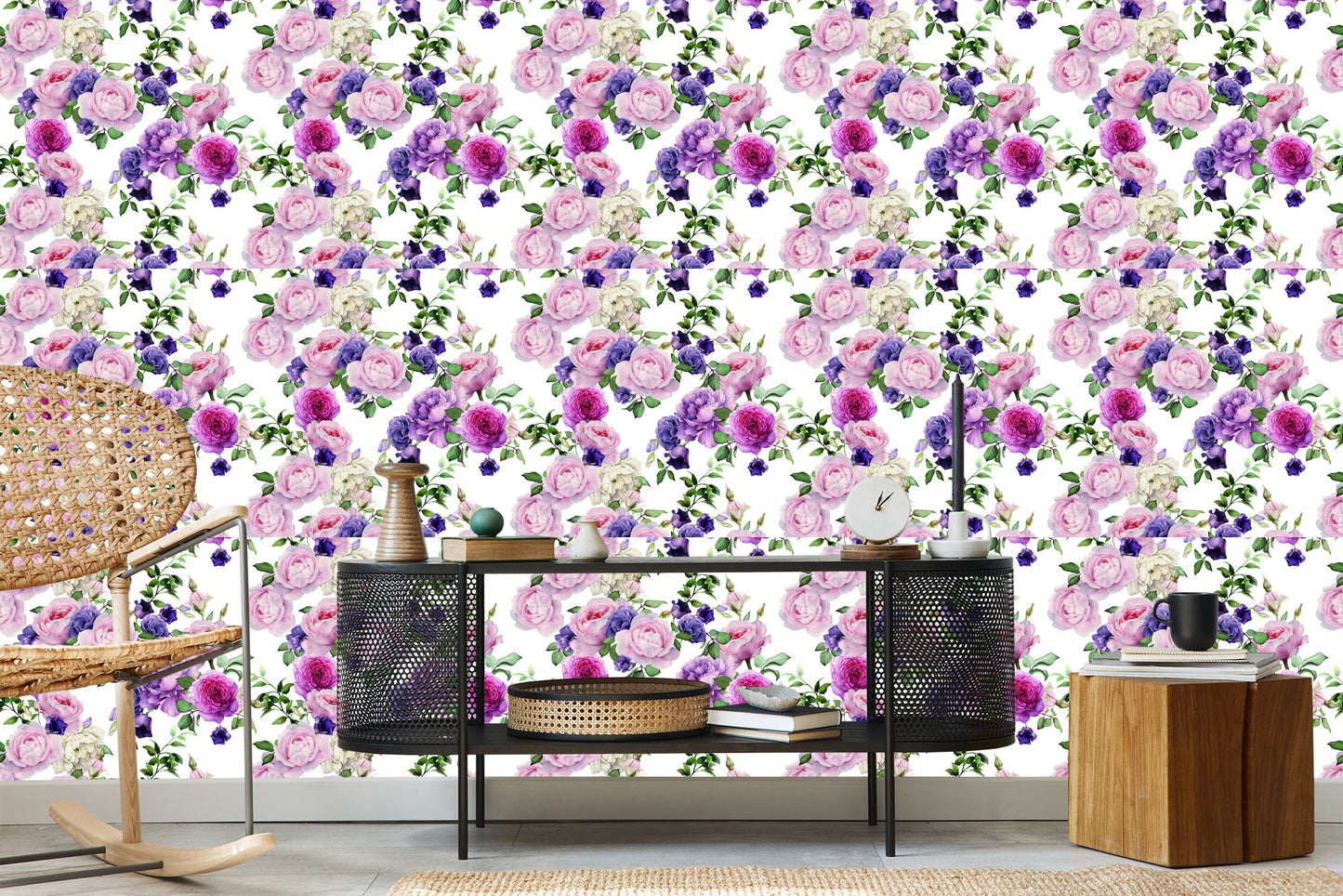 Wallpaper Floral Pattern With Roses Watercolor