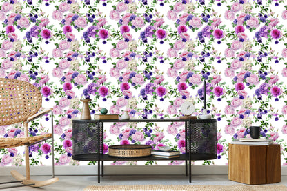 Wallpaper Floral Pattern With Roses Watercolor