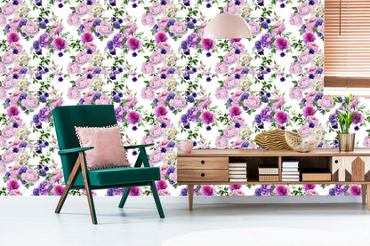 Wallpaper Floral Pattern With Roses Watercolor