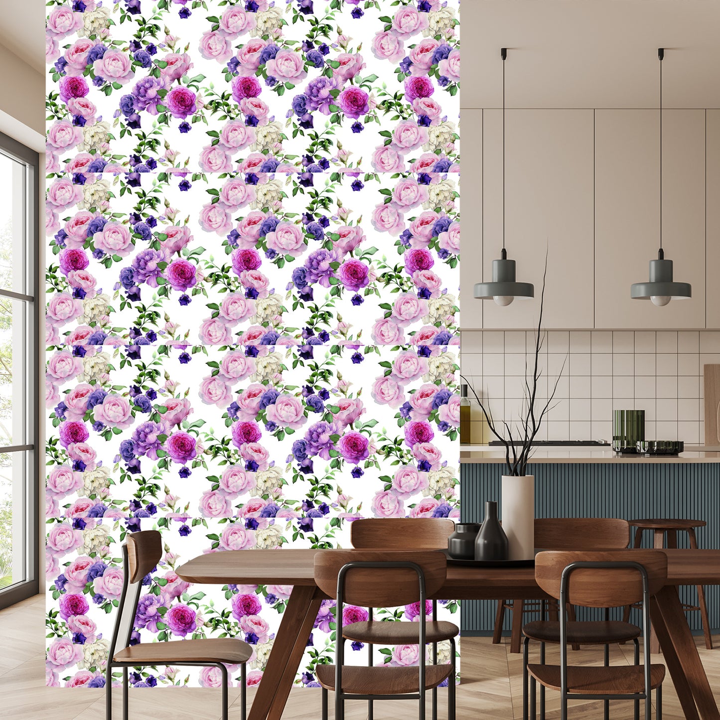 Wallpaper Floral Pattern With Roses Watercolor