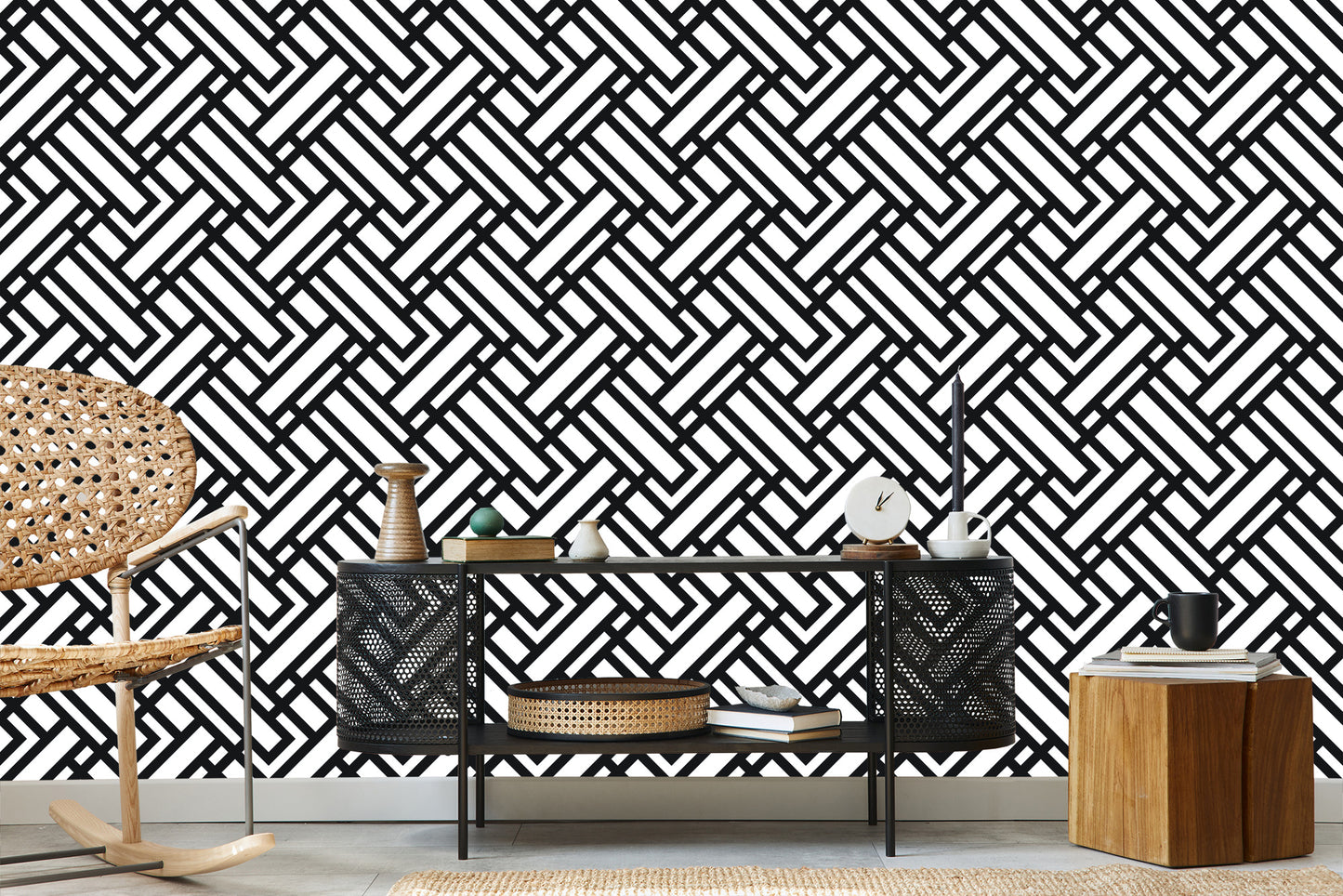 Wallpaper Black And White Geometric Pattern