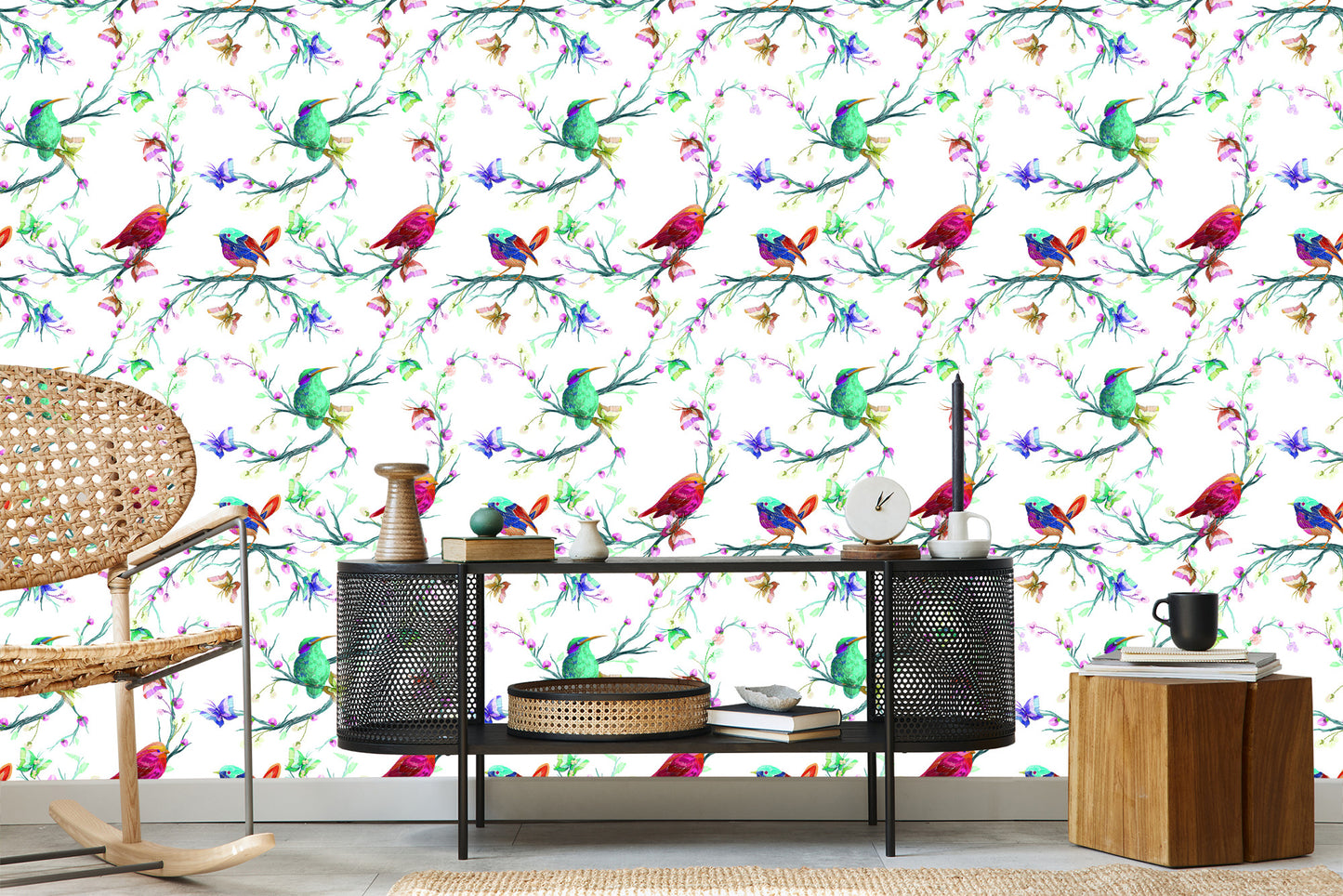 Wallpaper Colorful Birds On Colored Background