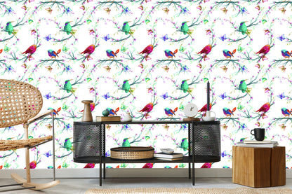 Wallpaper Colorful Birds On Colored Background
