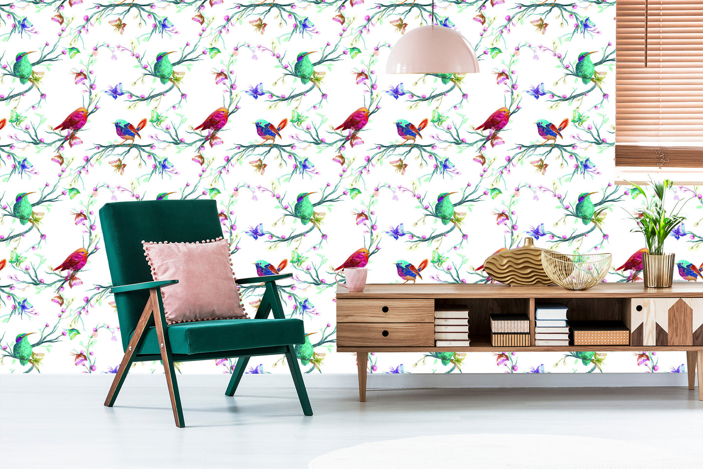 Wallpaper Colorful Birds On Colored Background