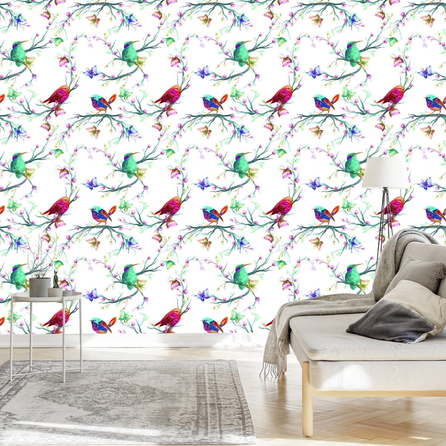 Wallpaper Colorful Birds On Colored Background