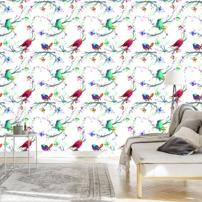 Wallpaper Colorful Birds On Colored Background