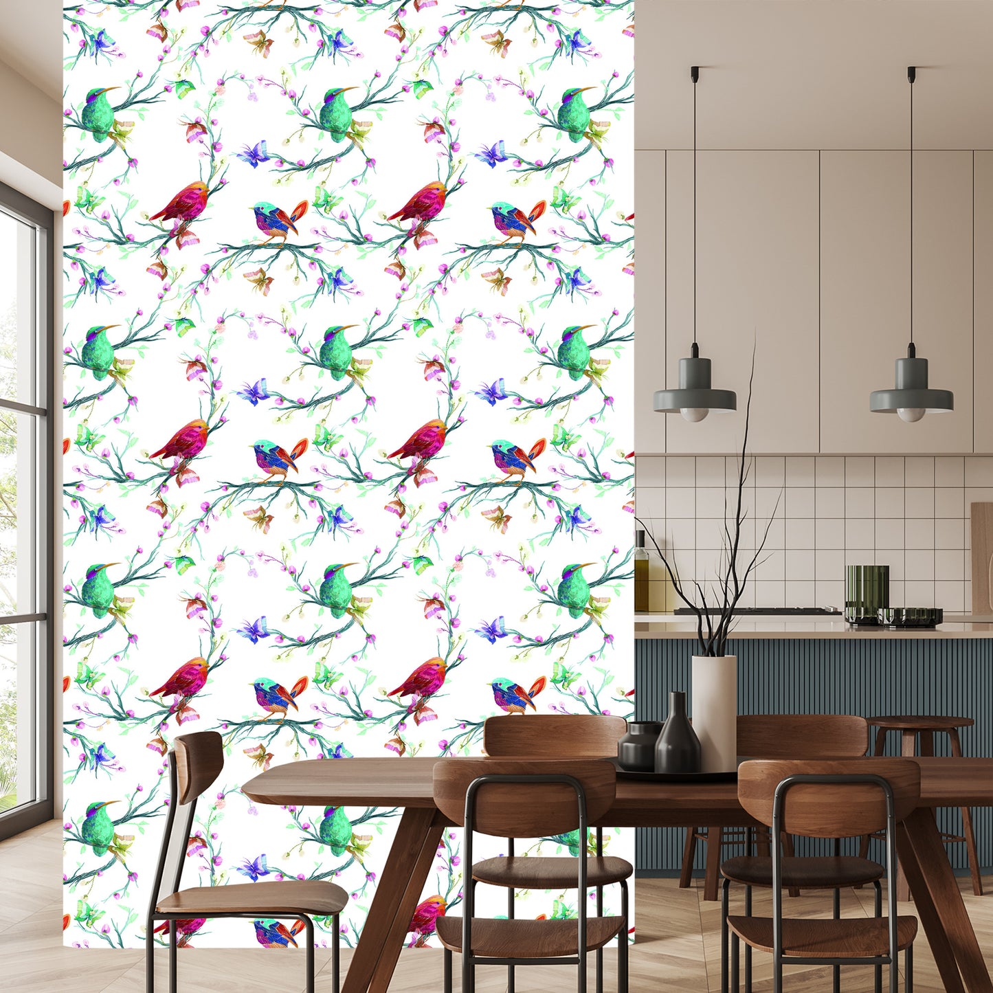Wallpaper Colorful Birds On Colored Background