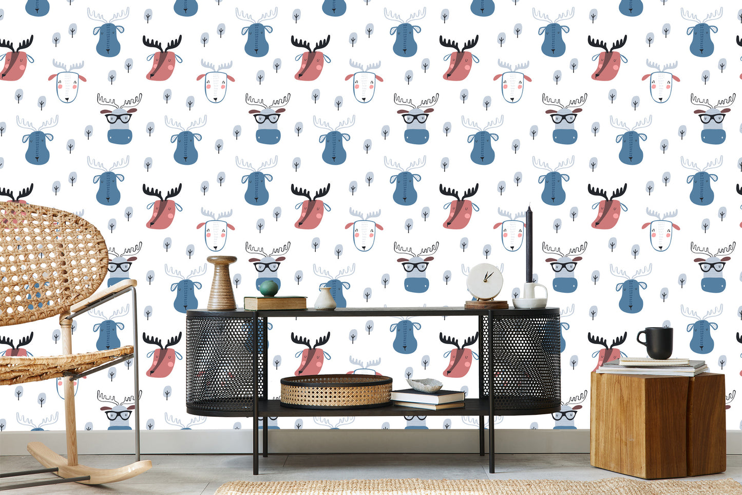 Wallpaper Animas And Trees In Scandinavian Style
