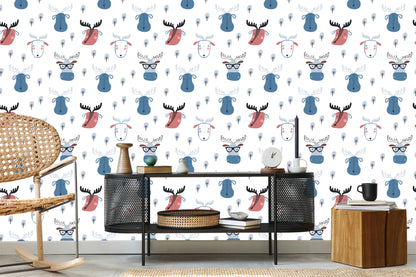 Wallpaper Animas And Trees In Scandinavian Style