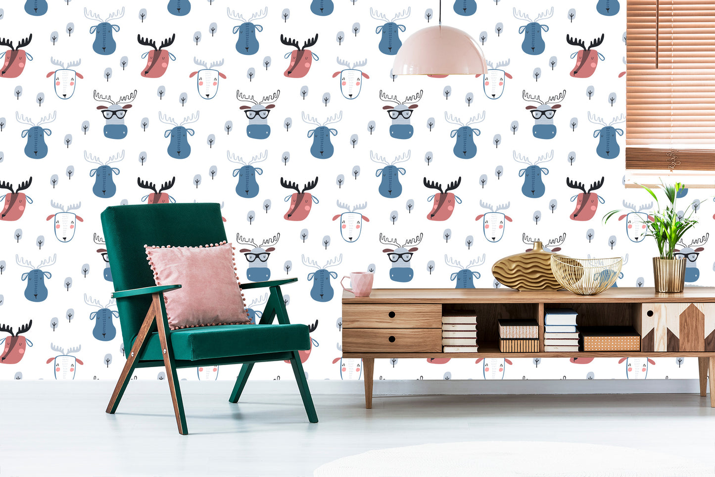 Wallpaper Animas And Trees In Scandinavian Style