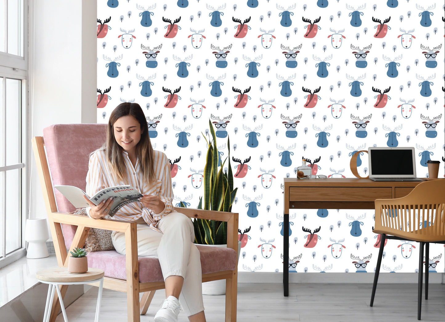 Wallpaper Animas And Trees In Scandinavian Style